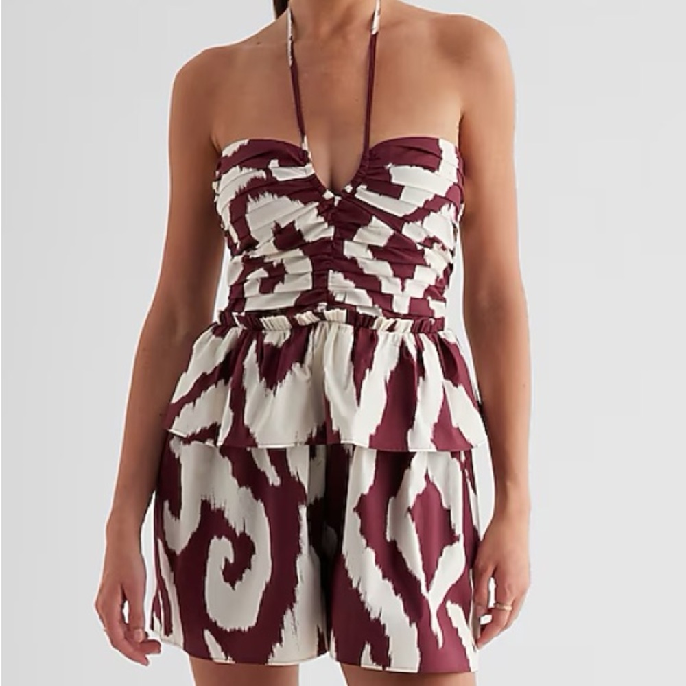 Express Burgundy and White Patterned Romper